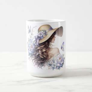 Caneca De Café Camisa Floral Vintage Blue Blossom Lady