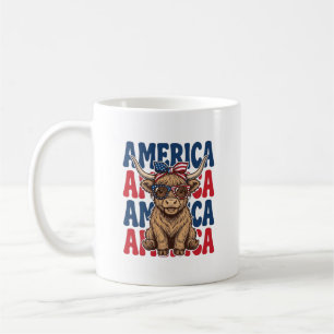 Caneca De Café Camisa Patriótica Vintage da América Cow Highland 