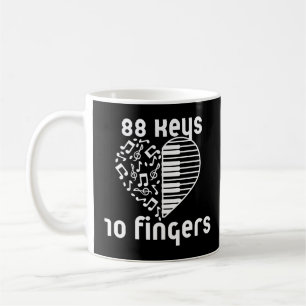 Caneca De Café Camisa Piano "88 Keys 10 Fingers" - Músico e Pian