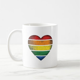 Caneca De Café Camisa Vetorial Orgulho Coração Arco-Íris Vintage 