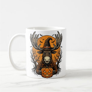 Caneca De Café Camisa Vintage Halloween Moose Pumpkin Witch Hat_1