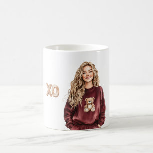 Caneca De Café Camisa XO Girl Burgundy Teddy Bear Top
