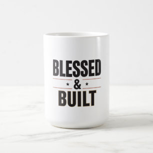 Caneca De Café Camiseta Abençoada e Construída   Motivação Cristã