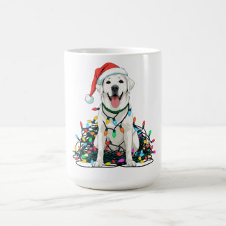 Caneca De Café Camiseta Cachorro Feliz Enrolado em Luzes de Natal