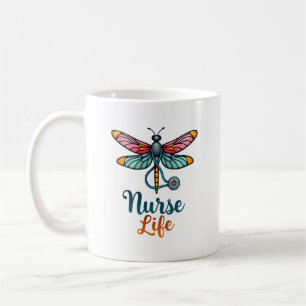 Caneca De Café Camiseta Colorida de Libélula Enfermeira (2)