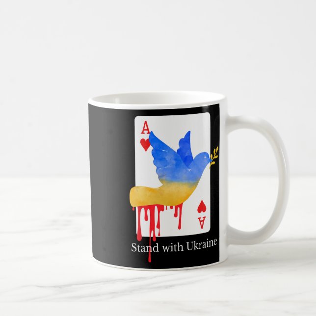 Caneca De Café Camiseta de Apoio Ace Of War Fique Com a Ucrânia  (Direita)