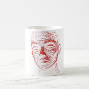 Caneca De Café Camiseta de arte facial abstrata de linha vermelha