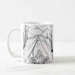 Caneca De Café Camiseta de arte linear de fogueira de acampamento