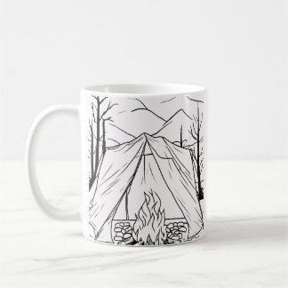 Caneca De Café Camiseta de arte linear de fogueira de acampamento