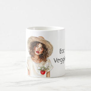 Caneca De Café Camiseta de Menina com Chapéu Coma Legumes 