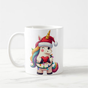 Caneca De Café Camiseta de Natal Unicórnio com Chapéu do Papai No