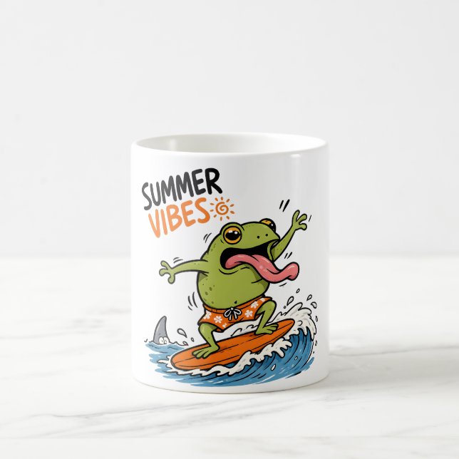 Caneca De Café Camiseta de Verão com Sapo Surfando Divertido (Centro)