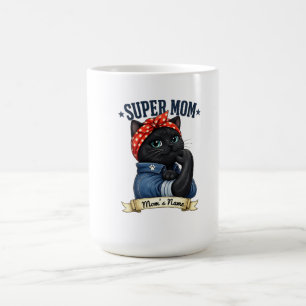 Caneca De Café Camiseta do Dia das Mães Super Mamãe Gata Preta