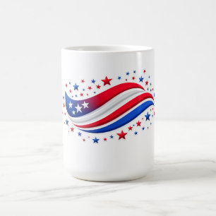 Caneca De Café Camiseta Feminina Estrelas e Listras Patrióticas