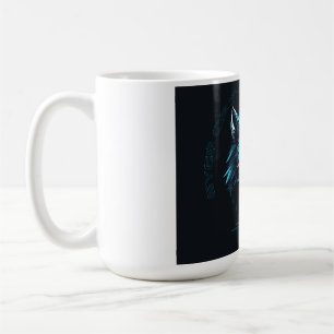 Caneca De Café Camiseta Geométrica de Lobo Azul Neon