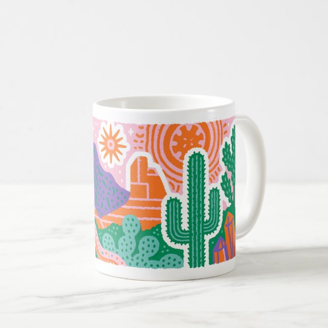 Caneca De Café Camiseta Gráfica de Cacto do Deserto do Sudoeste (Frente Esquerda)