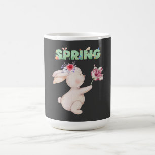 Caneca De Café Camiseta Gráfica de Coelho da Primavera com Tulipa