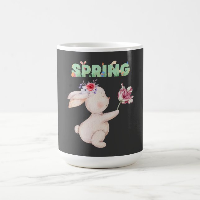 Caneca De Café Camiseta Gráfica de Coelho da Primavera com Tulipa (Centro)
