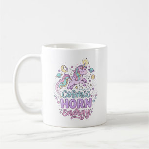 Caneca De Café Camiseta Gráfica Unicórnio Energia de Chifre Cósmi