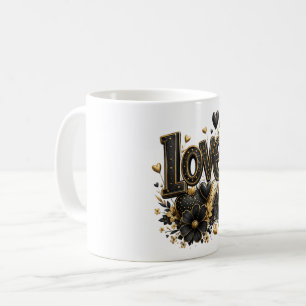 Caneca De Café Camiseta Luxo Preto & Dourado Love   Romântico Ele