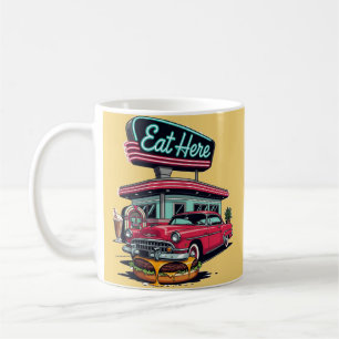 Caneca De Café Camiseta Retro Diner Eat Here Classic Car Burger
