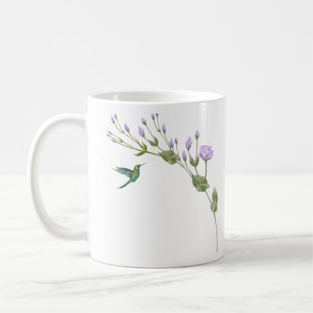 Caneca De Café Camiseta Tripla de Hummingbird e Lisianthus (Esquerda)