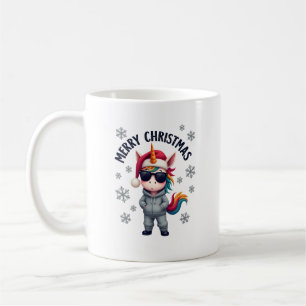 Caneca De Café Camiseta Unicórnio De Natal Com Chapéu De Papai No