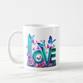 Caneca De Café Camiseta Vibrant Love and Butterflies – Colorful F