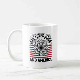 Caneca De Café Camiseta Vintage Flor Cristã Patriótica