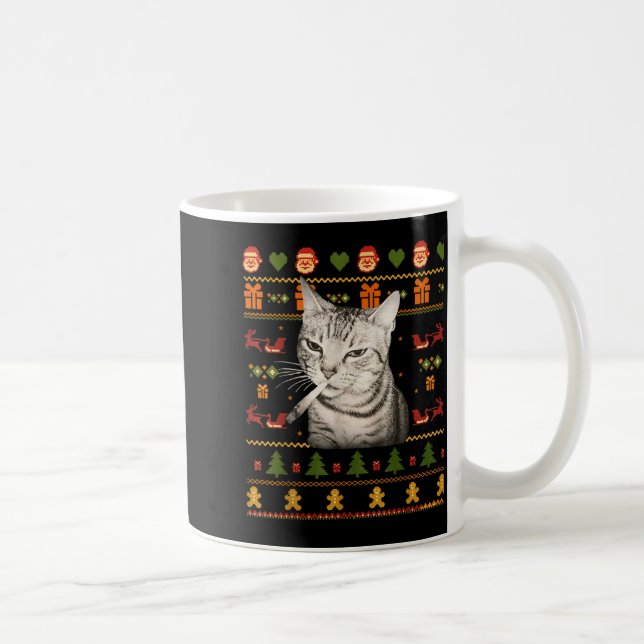 Caneca De Café Camisolas Feias de Natal engraçadas para Gatos Fum (Direita)