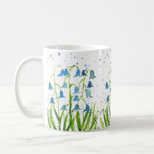 Caneca De Café Campainhas de aquarelas Madeira azul-floral natura