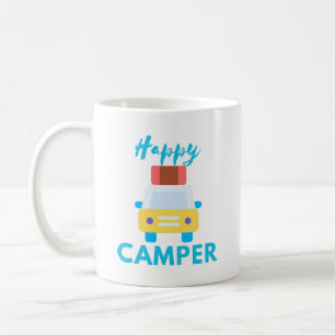 Caneca De Café Camper Feliz com Carro Amarelo/Branco com Bagagem