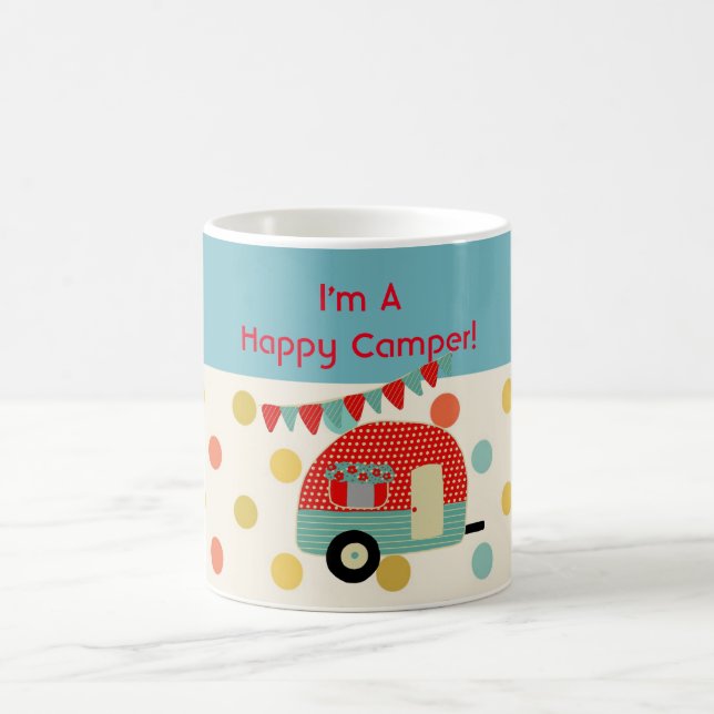 Caneca De Café Camper Feliz Personalizado Retro Red Aqua Mug (Centro)