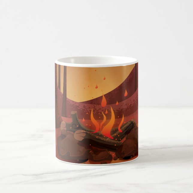 Caneca De Café Campfire na floresta. (Centro)