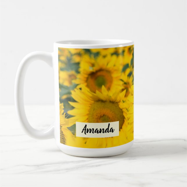 Caneca De Café Campo Amarelo de Girassóis Fotografia (Esquerda)