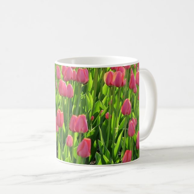 Caneca De Café Campo Bonito de Tulipas Rosa (Frente Esquerda)