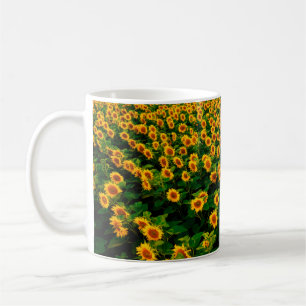 Caneca De Café Campo com girassóis amarelos brilhantes no dia ens