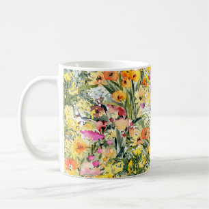 Caneca De Café Campo das flores pequenas: Aquarela Brilhante.