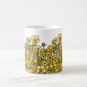 Caneca De Café Campo de flores amarelas do botão de ouro