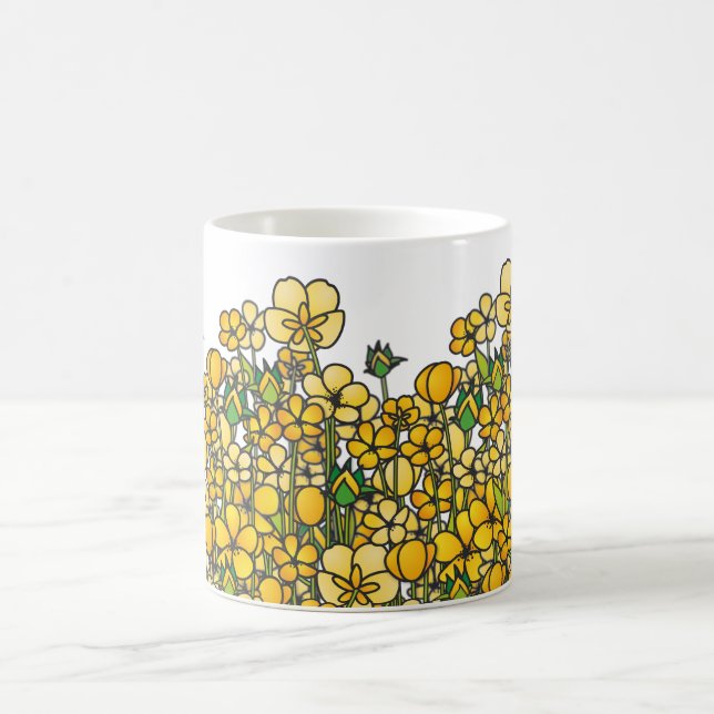 Caneca De Café Campo de flores amarelas do botão de ouro (Centro)