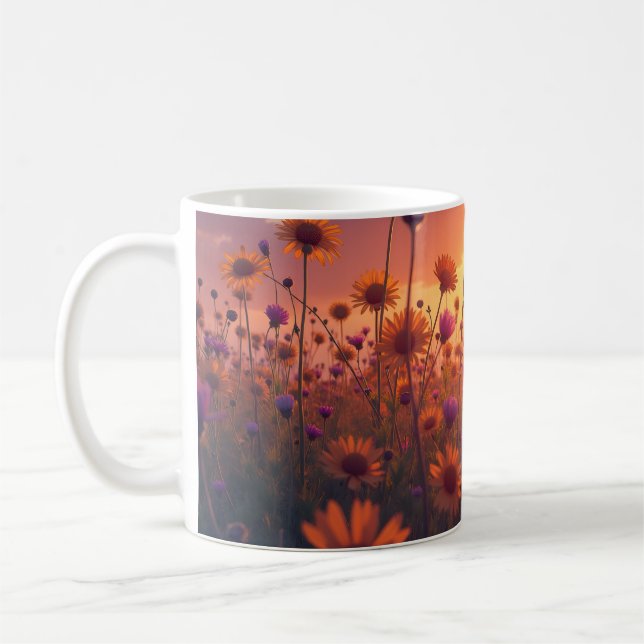Caneca De Café Campo de Flores Selvagens Brilhantes (Esquerda)