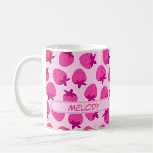 Caneca De Café campo de morango rosa fruta natural de verão inici