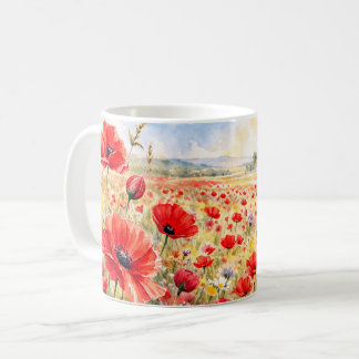 Caneca De Café Campo de Papoulas - Papoula em Aquarela