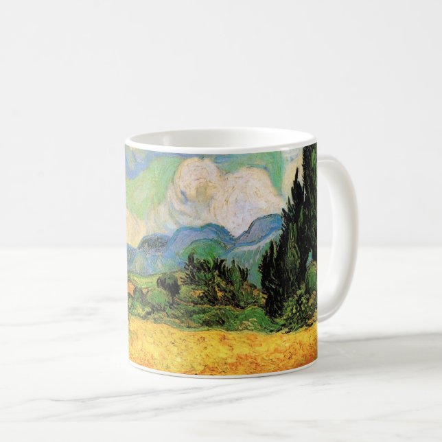 Caneca De Café Campo de trigo com ciprestes de Van Gogh em Haute  (Frente Esquerda)