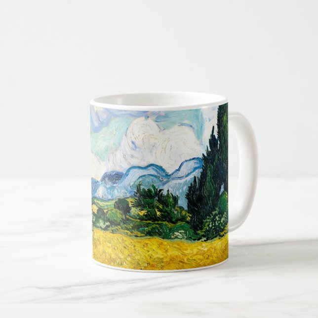 Caneca De Café Campo de trigo Vincent Van Gogh com ciprestes (Frente Esquerda)