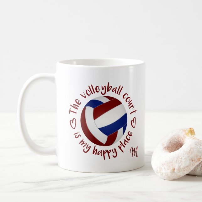 Caneca De Café campo de vôlei azul maroon meu lugar feliz (Com Donut)