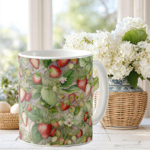Caneca De Café campo maduro, morangos vermelhos