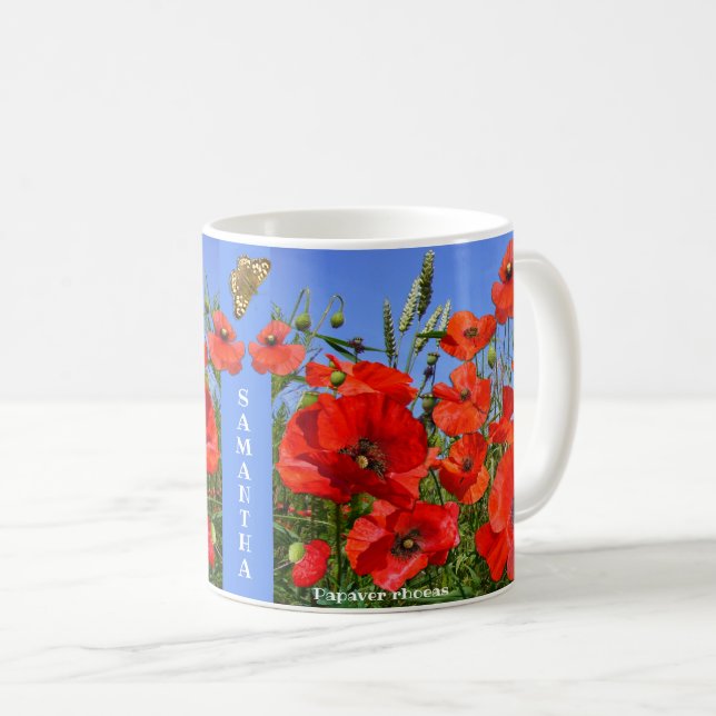 Caneca De Café Campo Poppy Colorido Personalizado (Frente Esquerda)