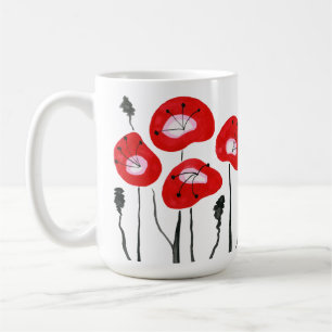 Caneca De Café Campo Vermelho Moderno de Poppies Abstrato Floral