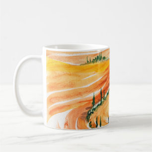 Caneca De Café Campos de verão. Pintura por aquarela. Tuscan land